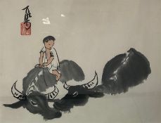 Circle of Li Keran (Chinese 1907-1989): Shepherd Riding Water Buffaloes