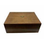 Oak cutlery box by Mappin and Webb with two lift out trays containing a quantity of assorted cutlery