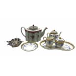 Victorian Royal Worcester part cabaret set decorated with trailing blue leaves within a jewelled bor