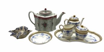 Victorian Royal Worcester part cabaret set decorated with trailing blue leaves within a jewelled bor