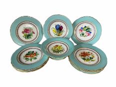 Late Victorian Coalport design dessert service individually painted with a centre panel of flowers w