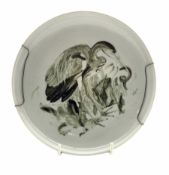 Copenhagen stoneware bowl centrally painted with a Heron amidst grasses