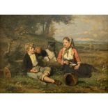 Louis Lassalle (French 1810-1870): Children and their Dog Having a Picnic