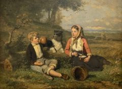 Louis Lassalle (French 1810-1870): Children and their Dog Having a Picnic