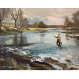 E Charles (British contemporary): Loch Fishing