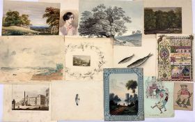 H Ferraby (British 19th century): Lake Fishing and Miniature Landscape