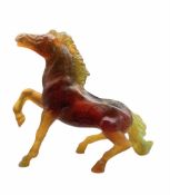 Daum Pate de Verre model of a prancing horse in tonal amber and green