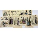 Collection of 19th Century Hand Coloured Fashion Engravings max 31cm x 23cm (14)