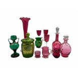 Cranberry glass trumpet shape vase H38cm