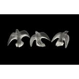 Three Lalique frosted glass Swallows