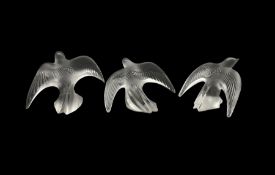 Three Lalique frosted glass Swallows