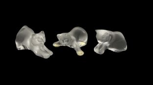 Group of three Lalique frosted glass Kittens