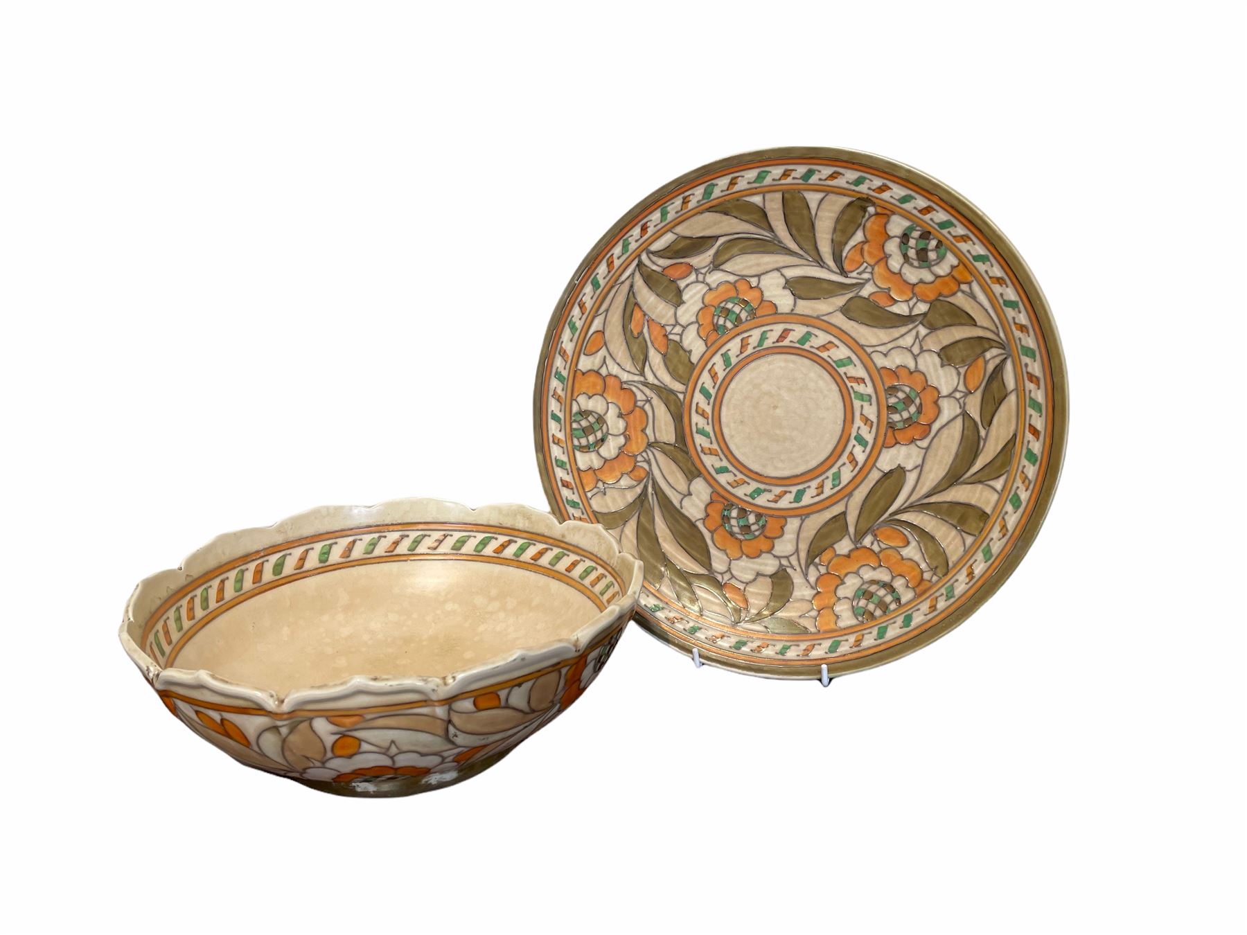 Crown Ducal Charlotte Rhead bowl decorated with orange flowers in the Tudor Rose pattern No.4491 D