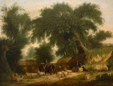 Circle of Alfred George Stannard (British 1828-1885): Shepherds Herding Down a Country Lane