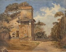 Attrib. Frederick Henry Henshaw (British 1807-1891): Raphael's Studio in the Garden of the Villa Bor