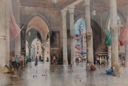 John Barrie Haste (British 1931-2011): Venetian Market Scene