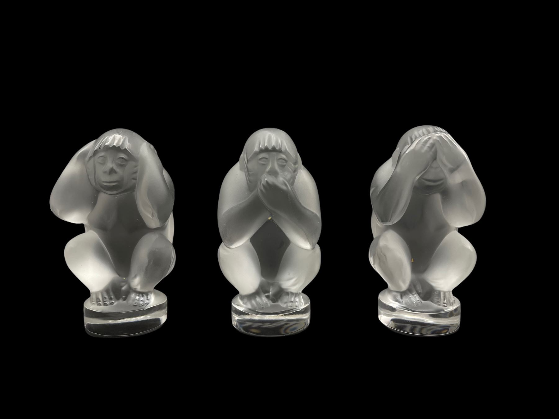 Set of three Lalique 'Wise Monkeys' See No Evil