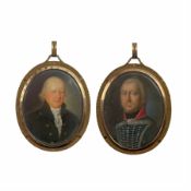 Late 18th century double sided oval miniature painted with half length portrait of an officer