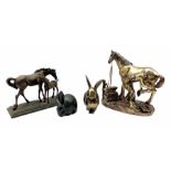 Bronzed resin figure of a horse and blacksmith 16cm x 26cm