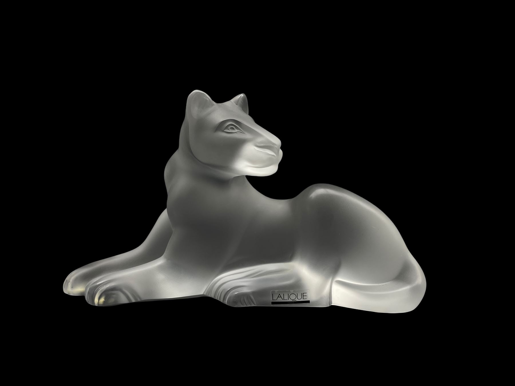 Lalique frosted glass model of a recumbent Lioness