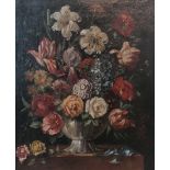 English School (20th century): Still Life of Flowers on a Ledge