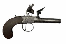 Flintlock pocket pistol by Jones of London with screw off barrel and slide safety