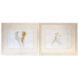 Karen Lorenz (British contemporary): 'Impulse' and 'To Reciprocate' pair figure drawings with waterc