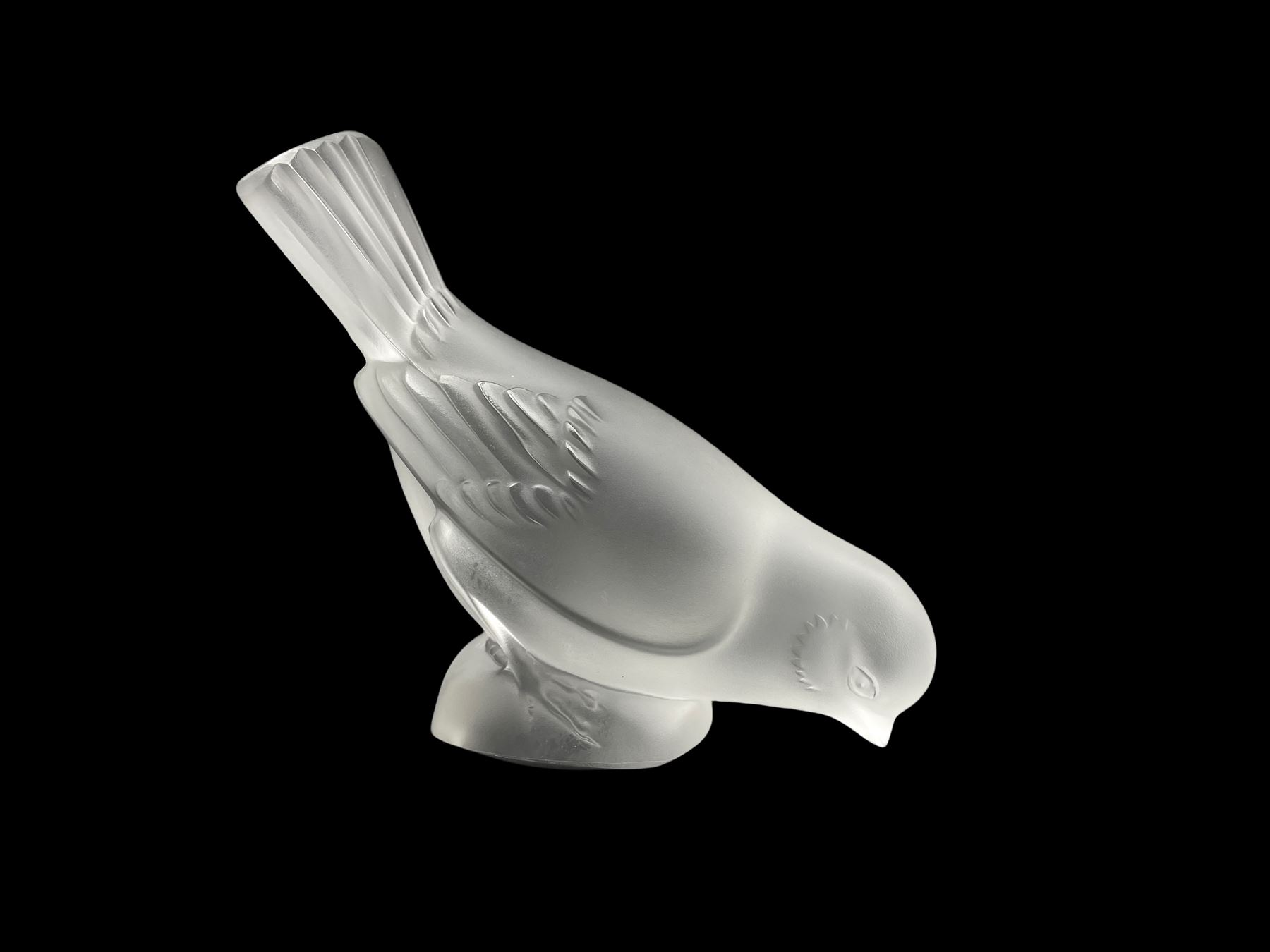 Lalique frosted glass model of a Sparrow feeding