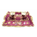 19th century Rockingham style porcelain inkstand