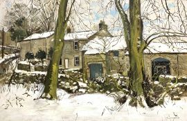 Thomas Leslie Kerkham (British 1918-1986): Yorkshire Dales Hamlet in Winter