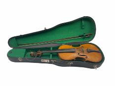 Violin with two piece back and bow in case