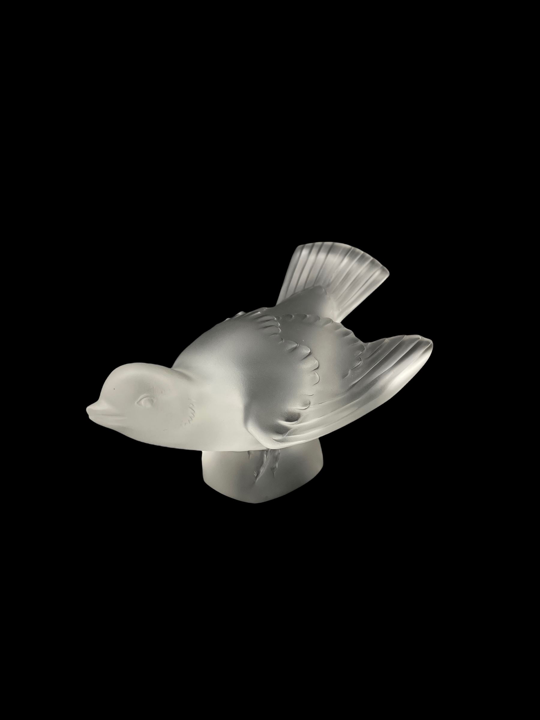 Lalique frosted glass model of a Sparrow with wings splayed