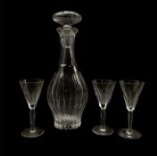 Waterford Innisfail pattern decanter together with three Waterford Shelia pattern drinking glasses (
