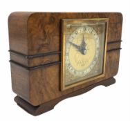 20th century figured walnut cased mantle clock retailed by Mappin & Webb