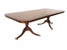 Regency design mahogany twin pillar dining table