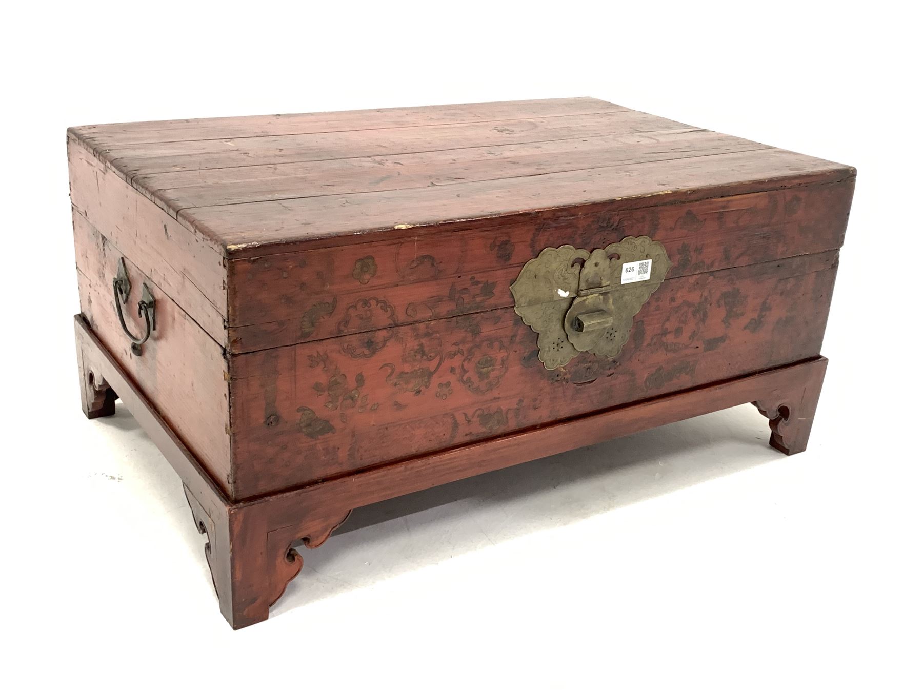 Chinese stained pine chest on stand