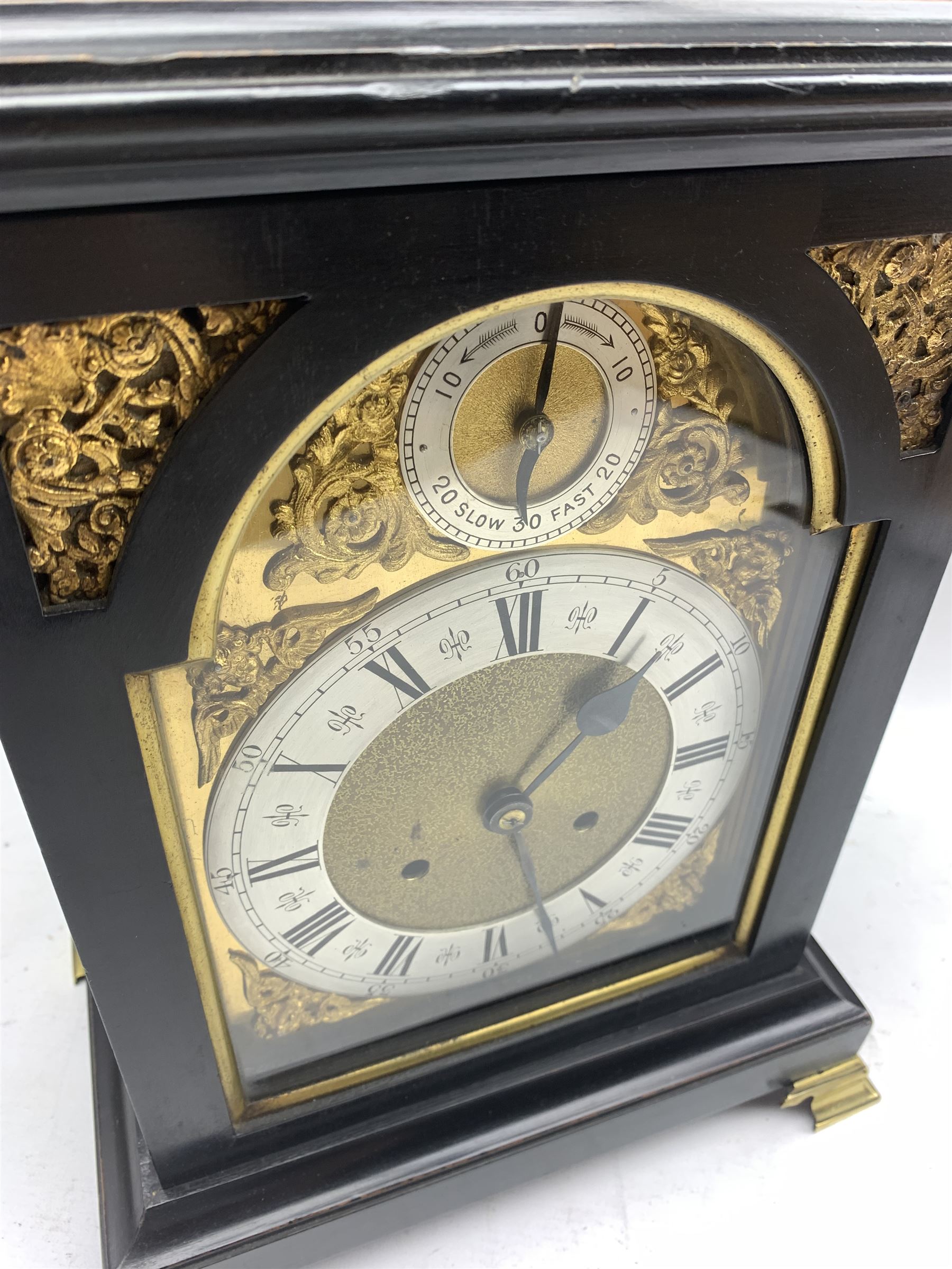 Early 20th century eight-day ebonised German bracket clock with a two train striking movement - Image 4 of 5
