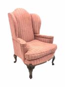 Early 20th century Chippendale style mahogany framed wing back armchair