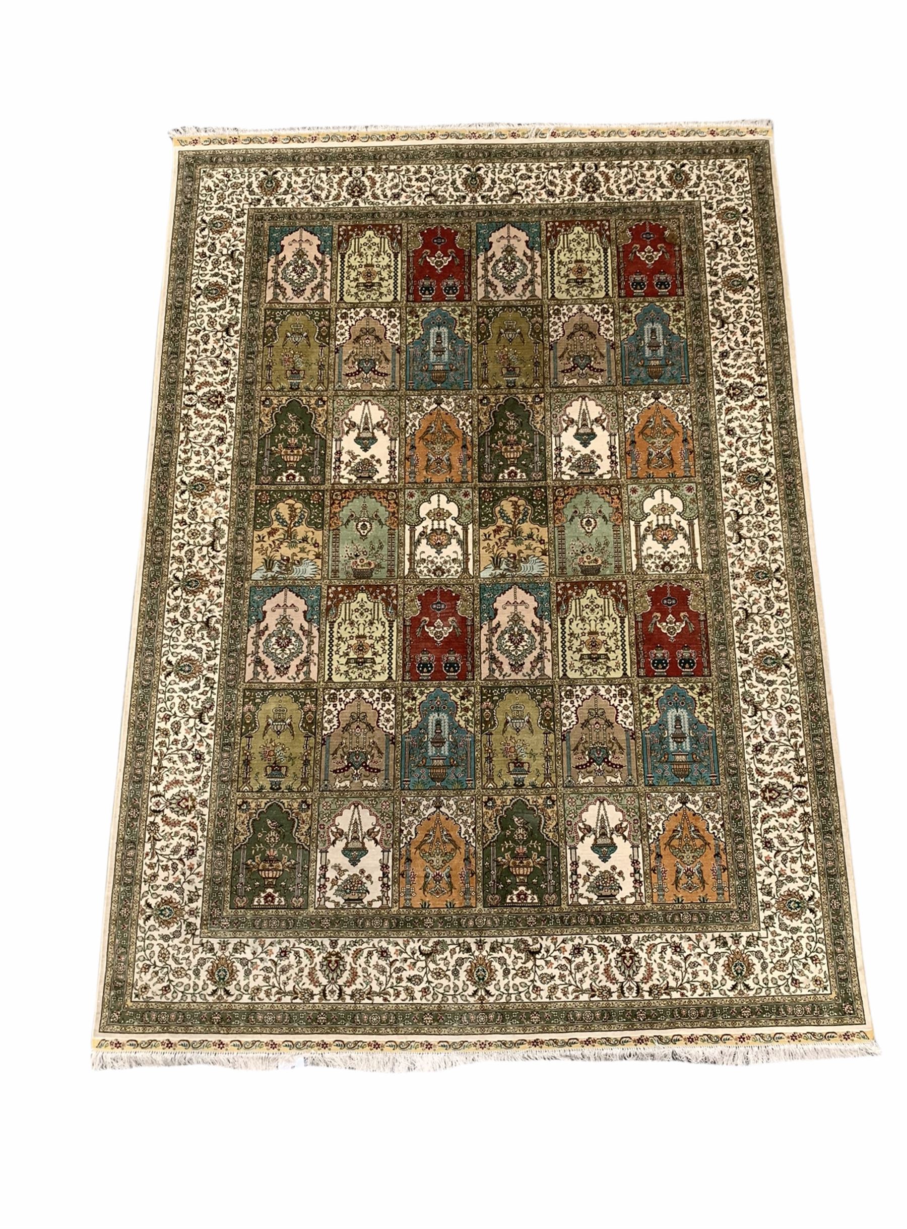 Persian Lalezar design silk prayer ground rug