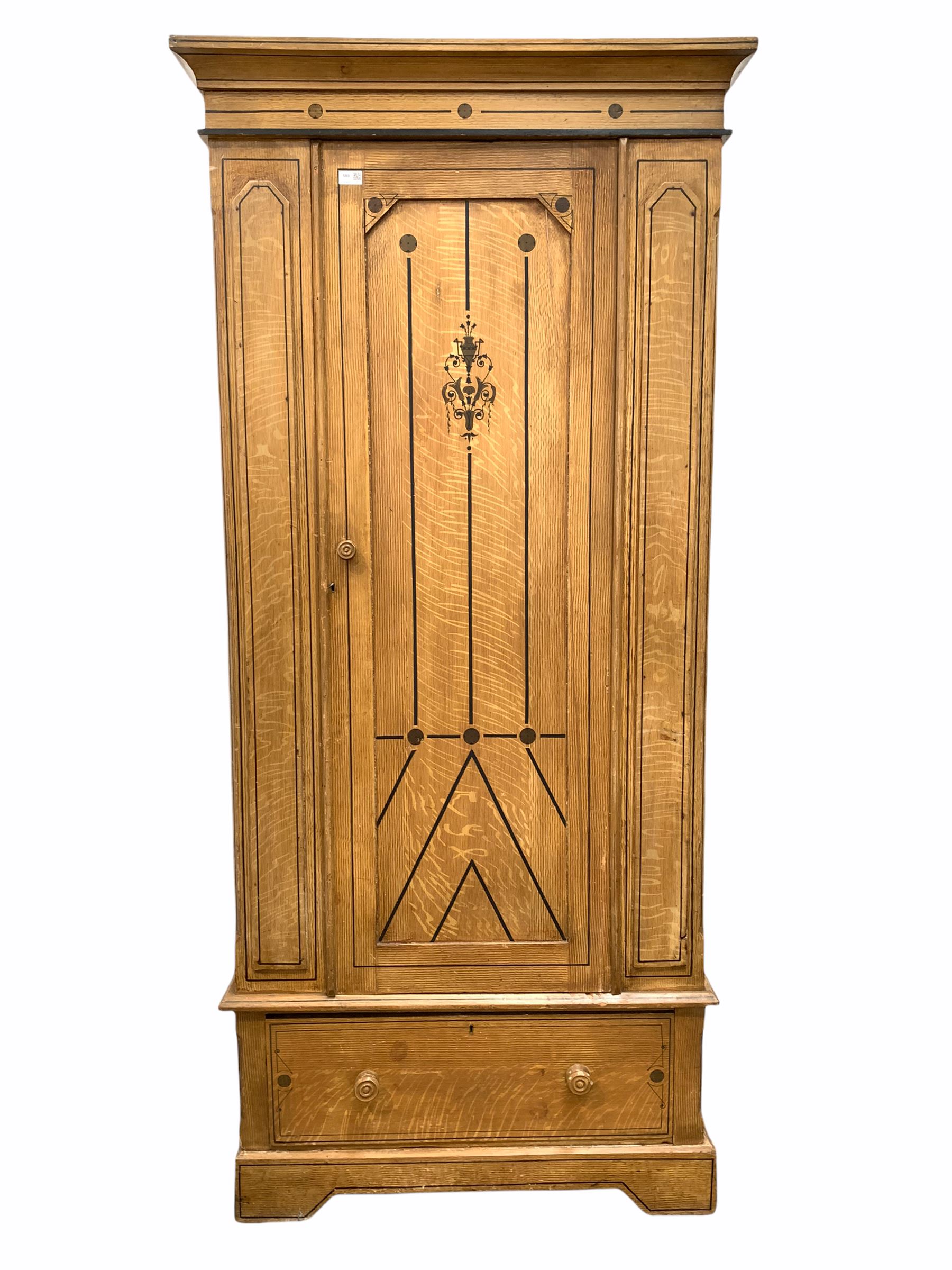 Late Victorian scumbled pine single wardrobe