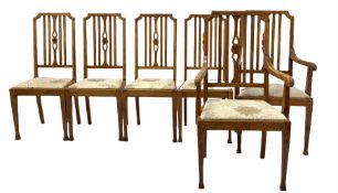 Set Six (4+2) Arts and Crafts period oak dining chairs