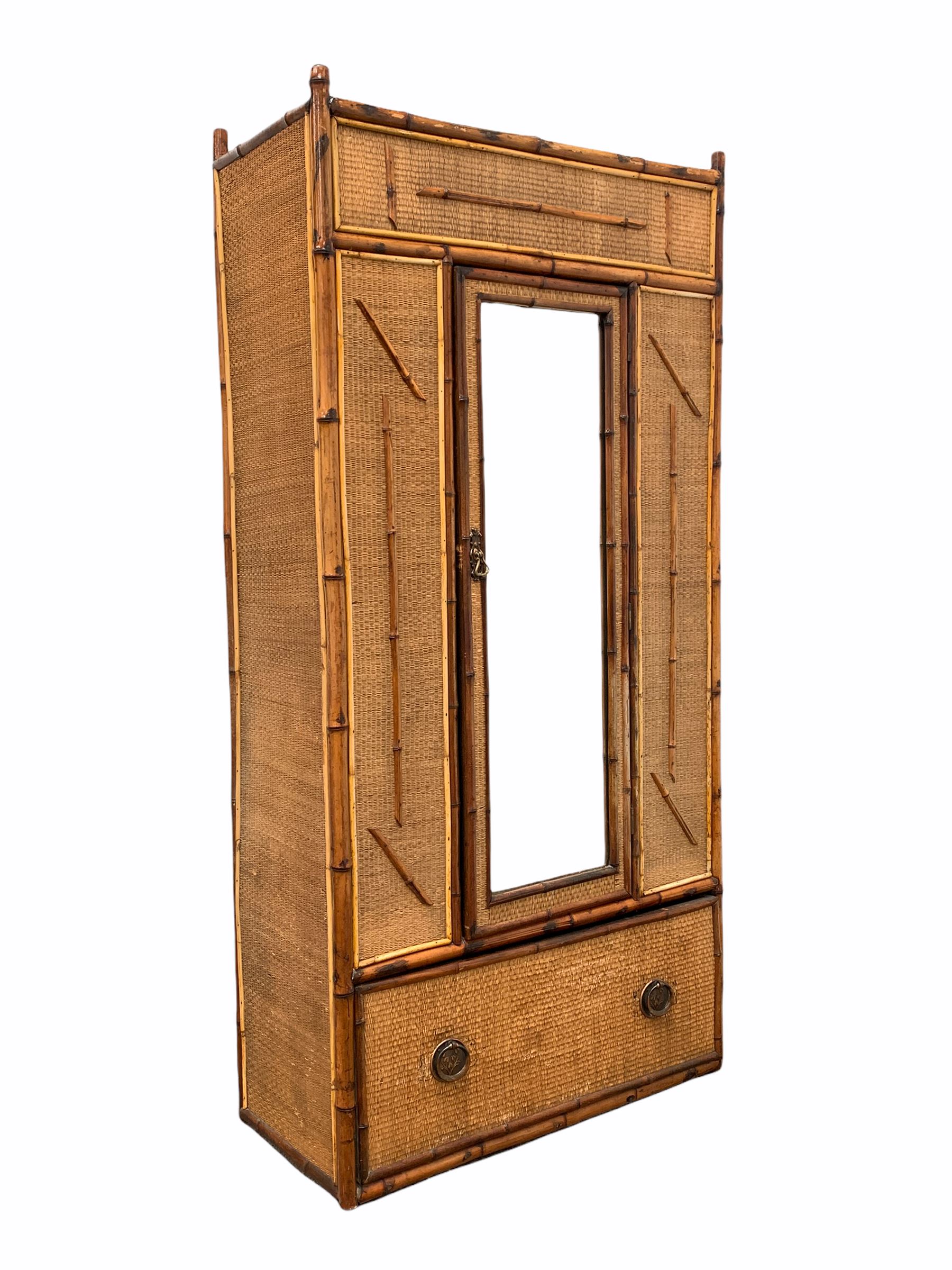 Late Victorian aesthetic period bamboo and rattan single wardrobe - Image 2 of 2