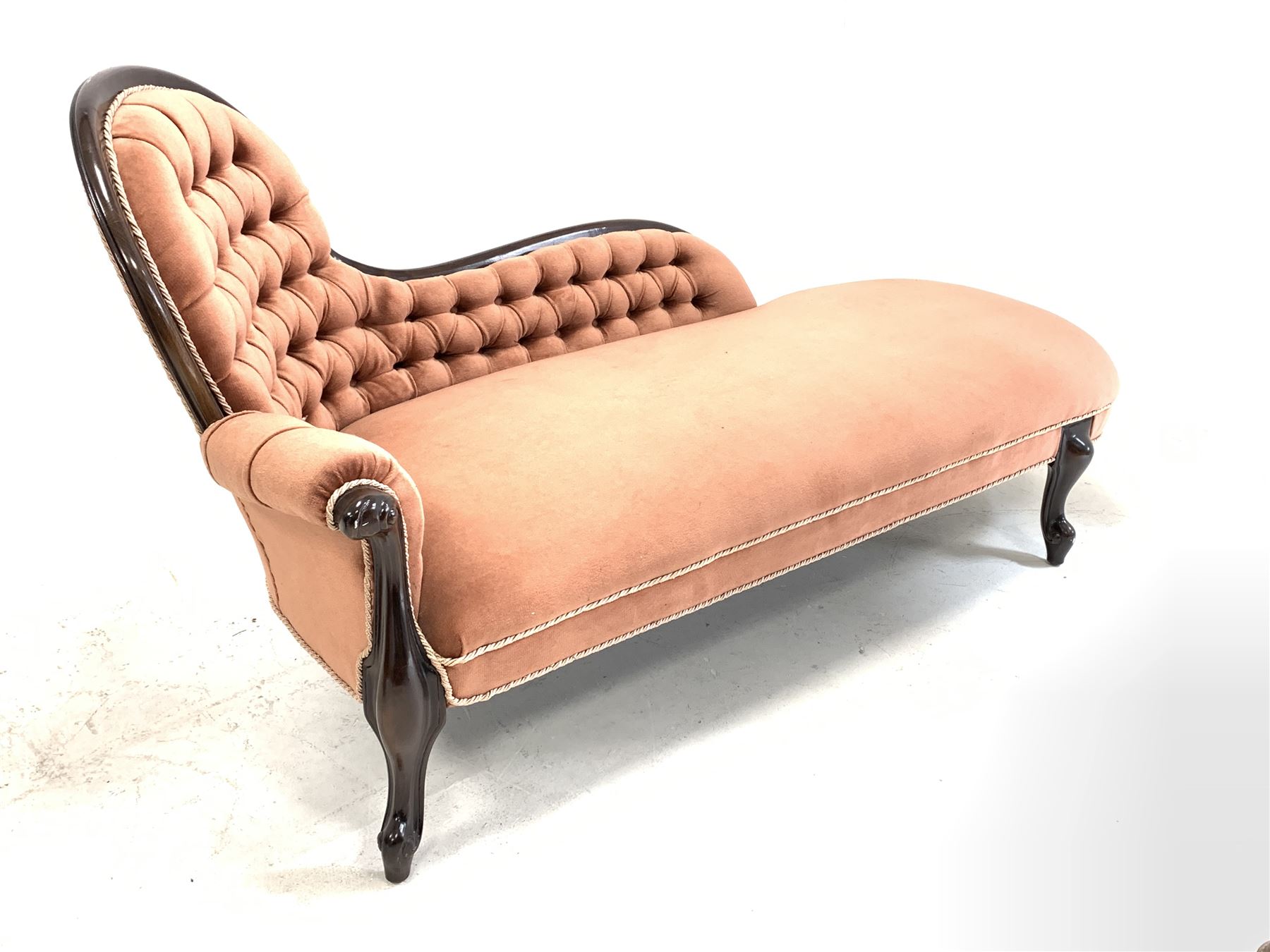 Victorian style stained beech framed chaise longue - Image 2 of 3