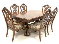 Late 20th century rectangular walnut double pedestal extending dining table