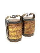 Pair of Chinese lacquered octagonal food or noodle carriers