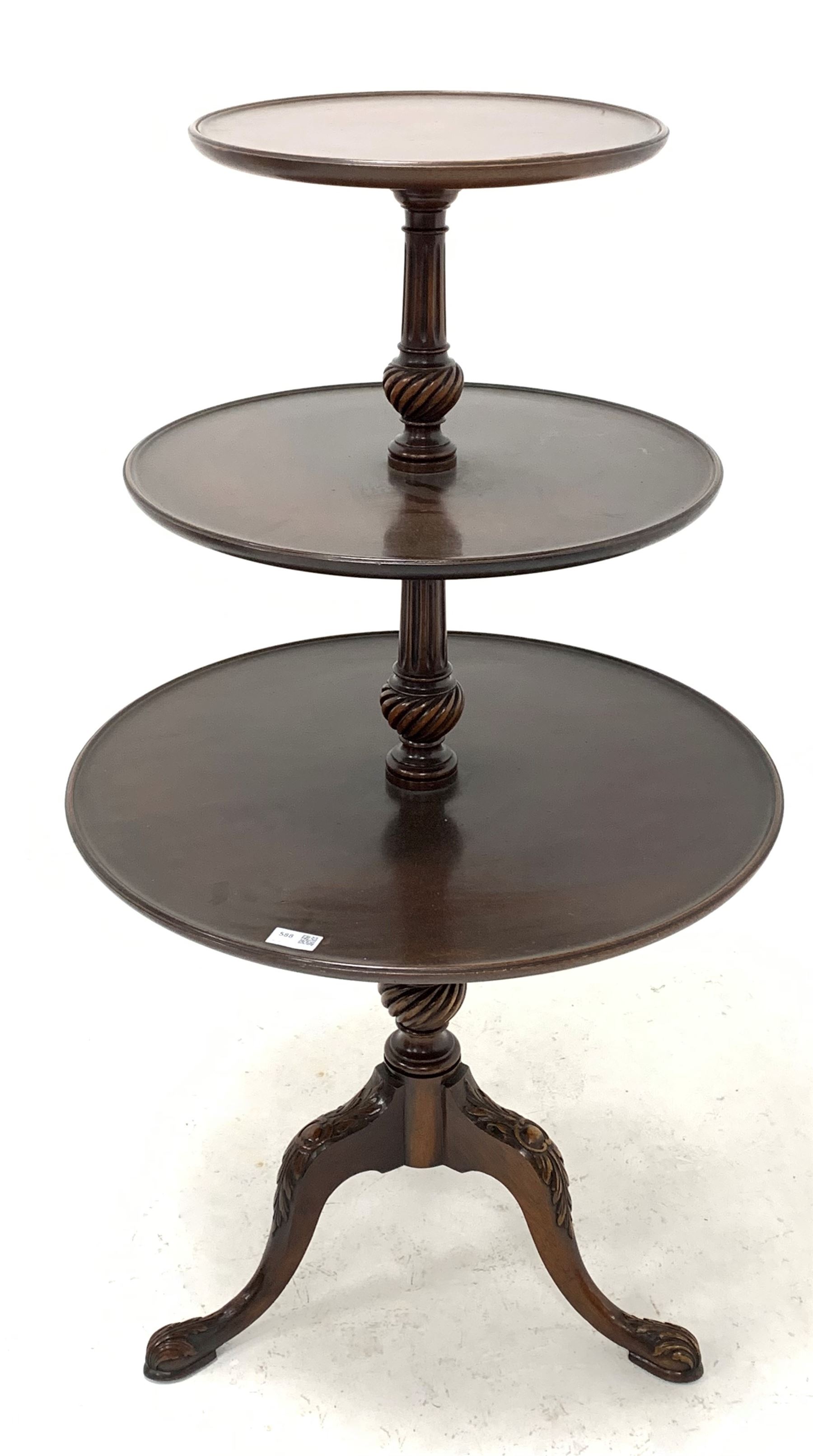 Early 20th century mahogany three tier dumb waiter