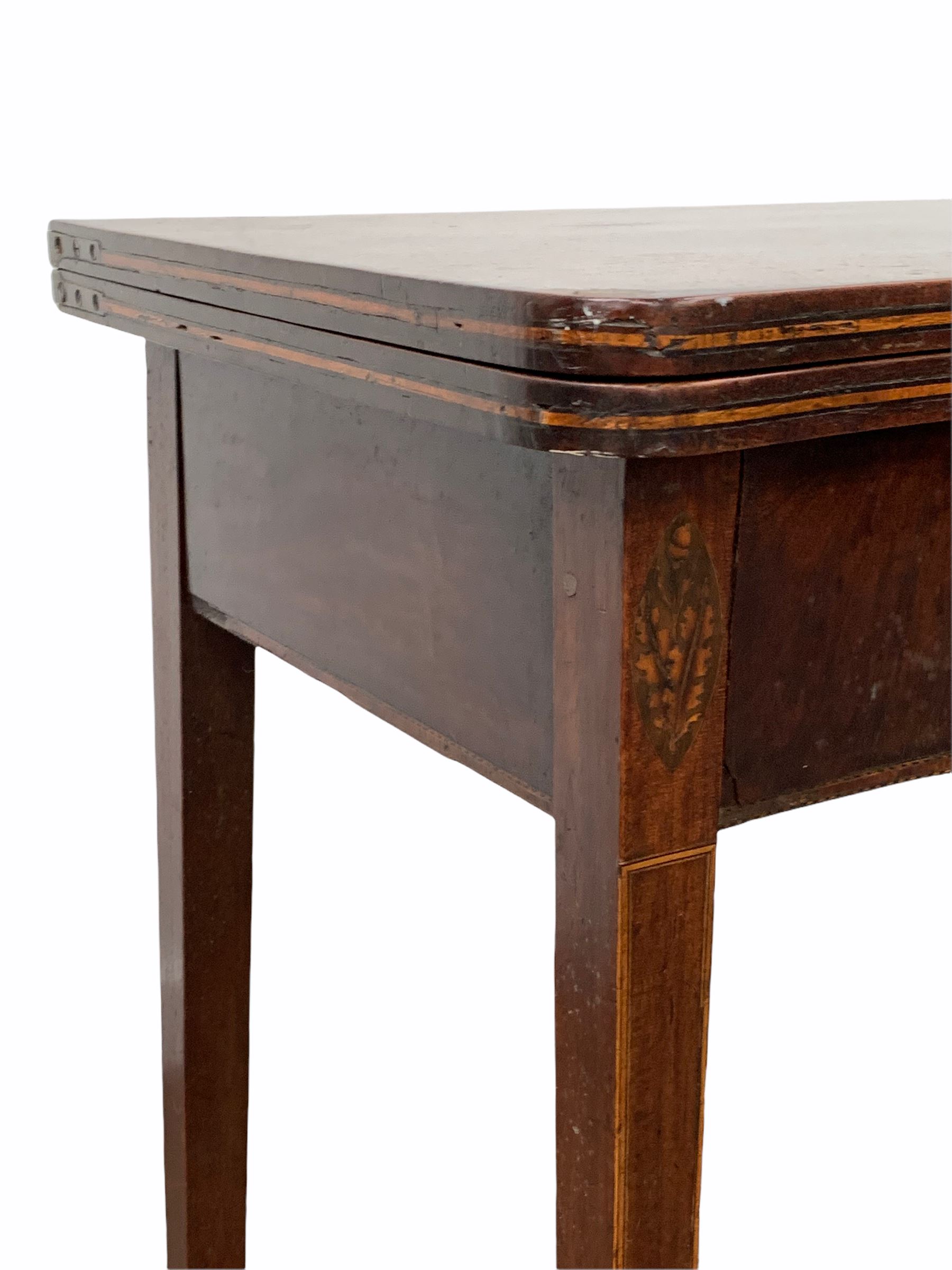 George III mahogany inlaid Trafalgar fold over tea table - Image 3 of 4