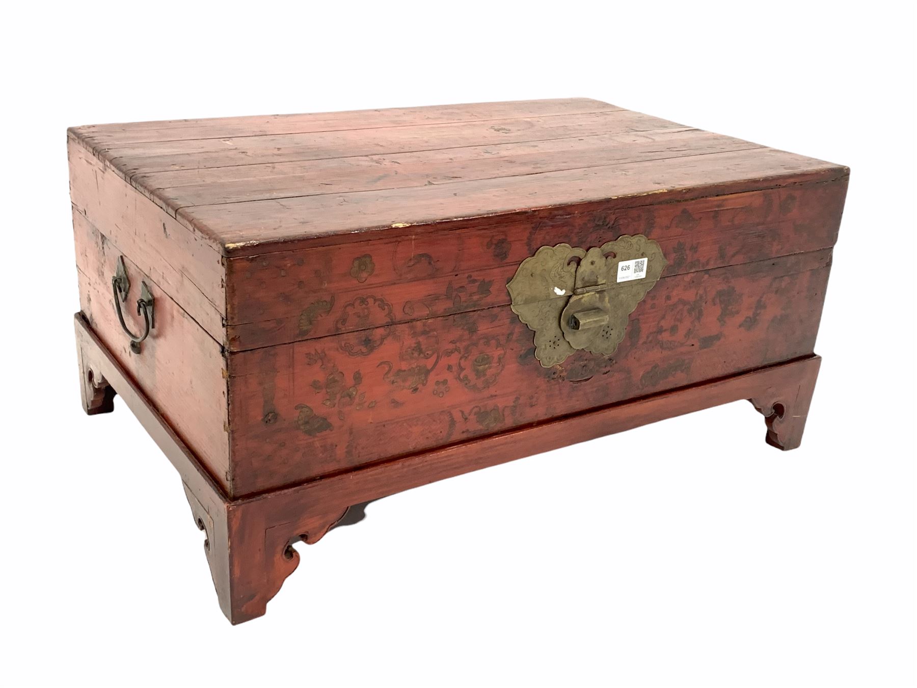 Chinese stained pine chest on stand - Image 3 of 3