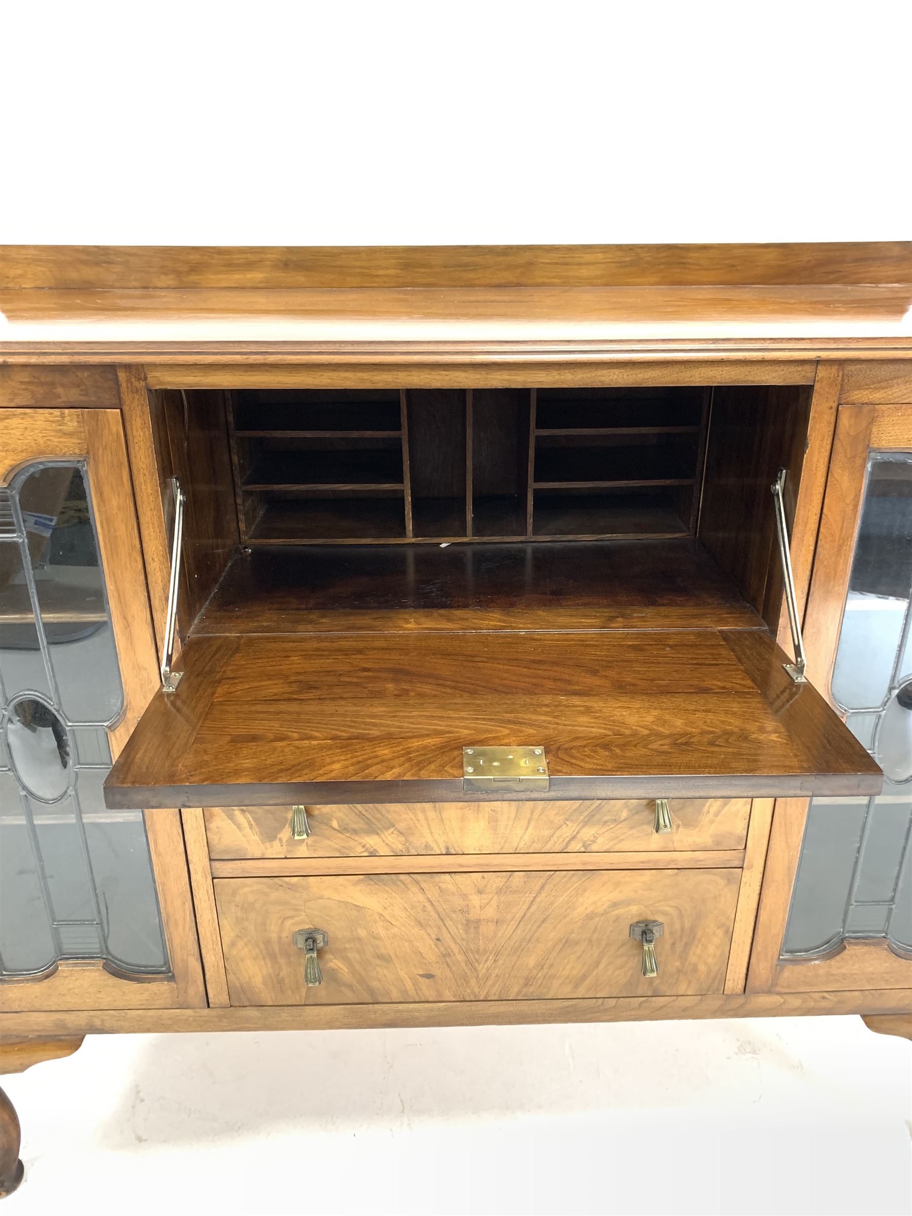 Early 20th century walnut bureau display cabinet - Image 4 of 4