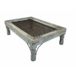 Indian painted hardwood coffee table with ironwork top